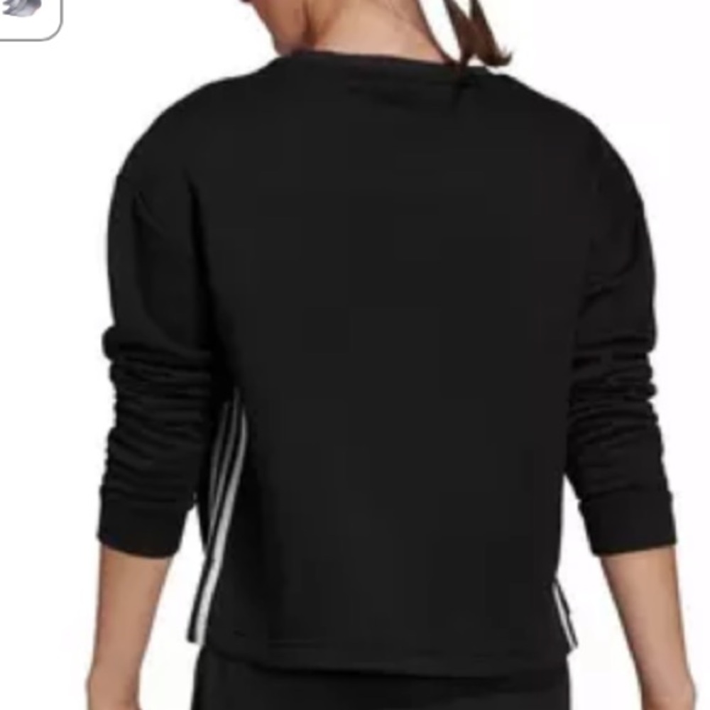 adidas Women's Primegreen Comfort Fleece Loose Cropped Black 3-Stripes T… - Picture 11 of 16